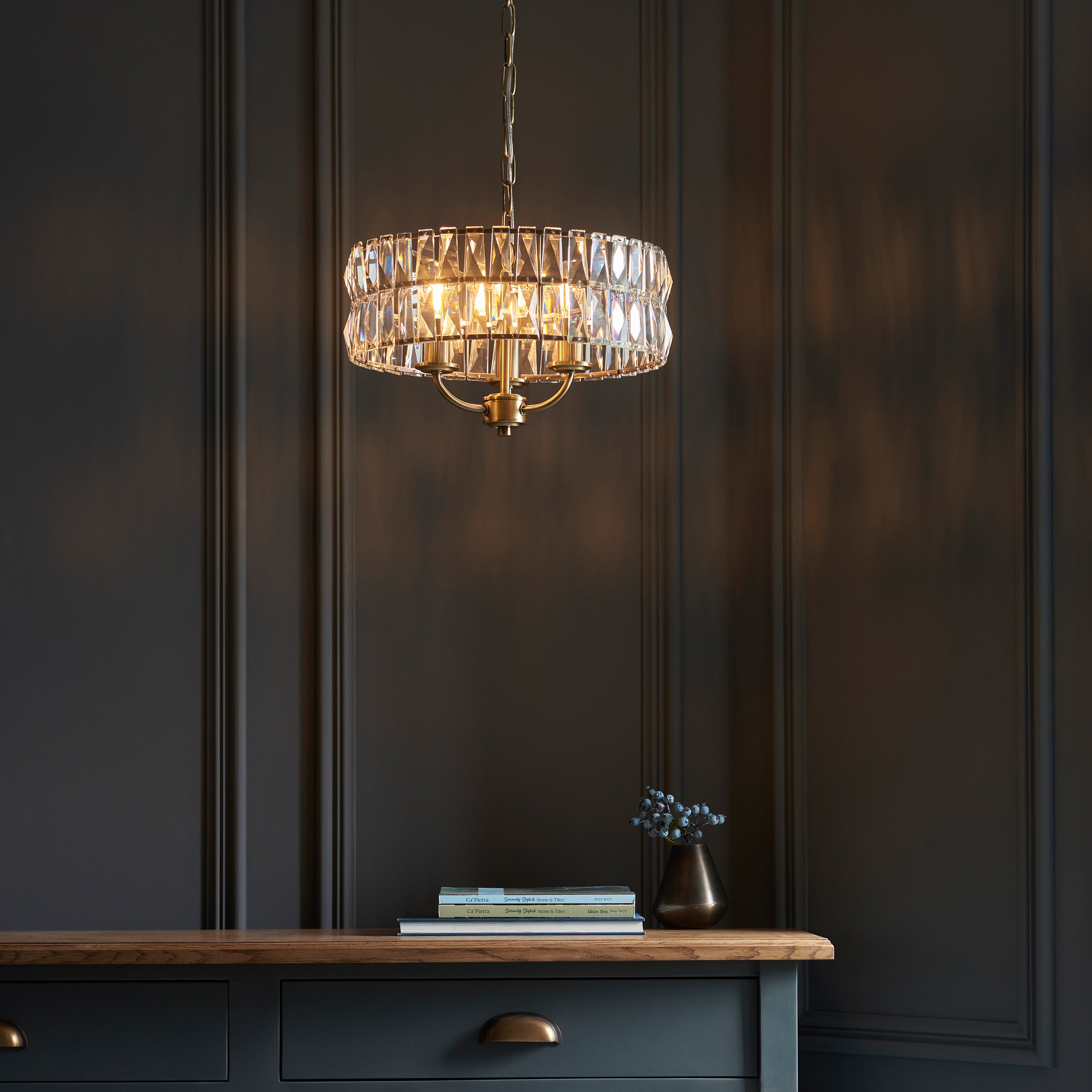 Albion Antique Brass & Crystal Glass Pendant Light | Small